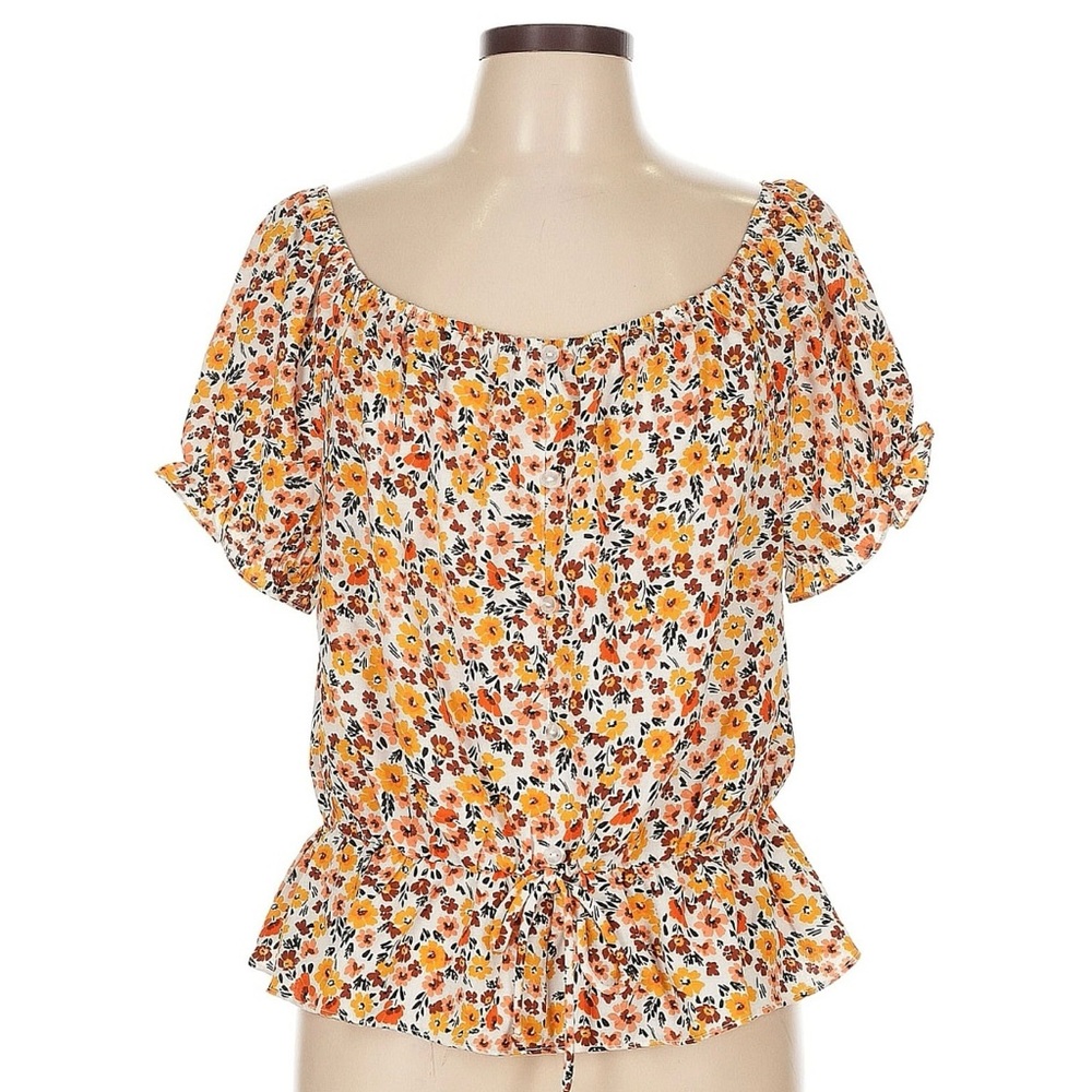 Microfloral micro floral autumn fall short sleeve blouse